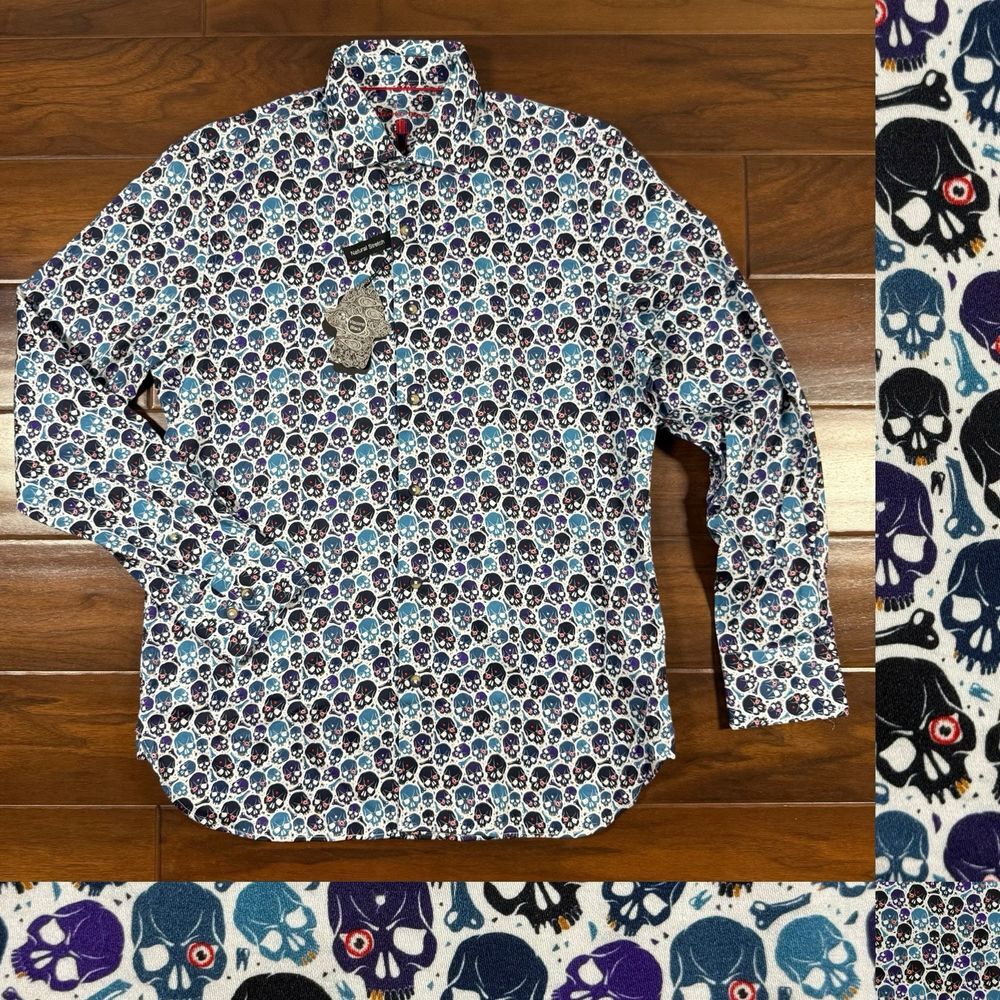 Luchiano Visconti Black Men's Size Small All Over Skull Print Long Sleeve Shirt